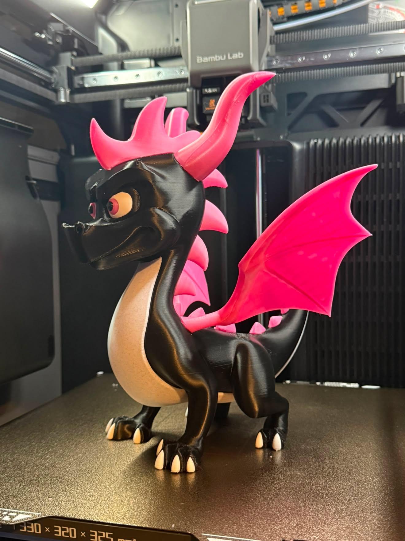 Client photo index 6: left-profile of the dragon on the plate with the printer's printed 330 x 320 x